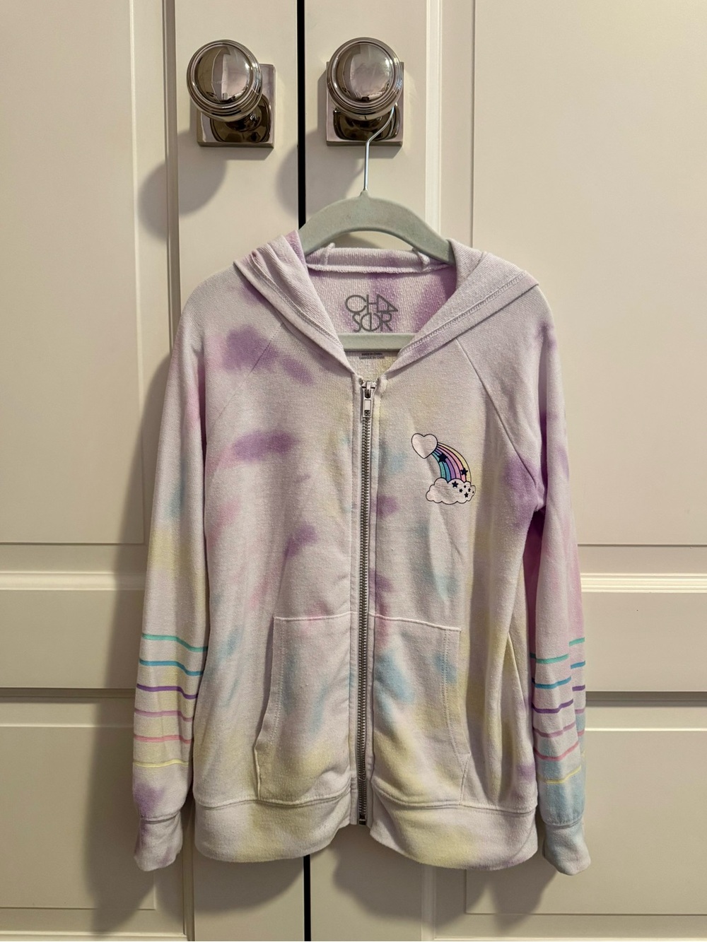 Chaser Rainbow Tie Dye Zip Up Hoodie. Size 7.